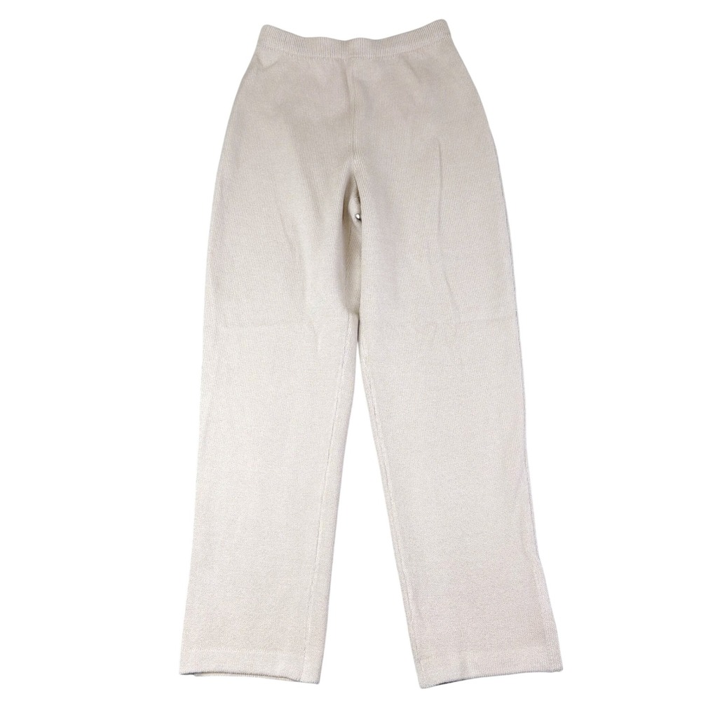 St. John 2 Beige Knit Pants Straight Leg Side Slit Professional Vintage **Flaw
